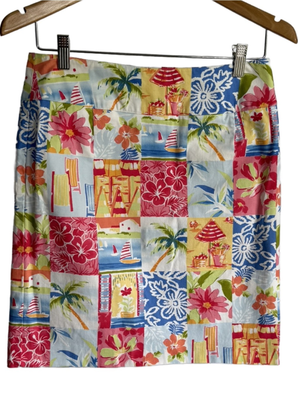 Talbots Petite Multicolor Tropical Patchwork Pencil Skirt Size 8